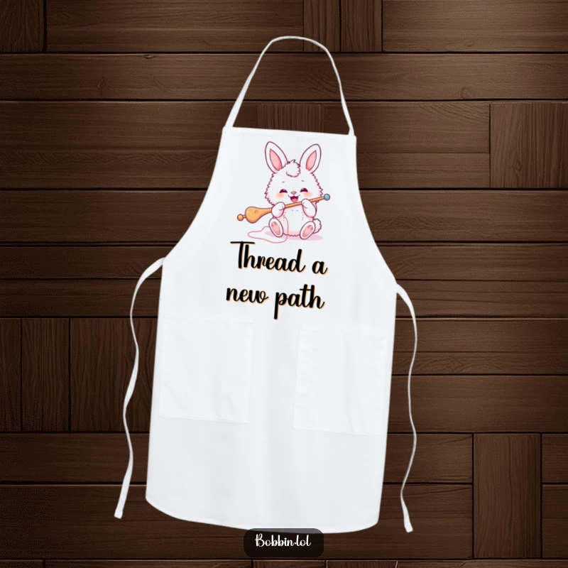 Funny Bunny Sewing Apron: A fluffy bunny diligently threading a large needle, keeping messes at bay. Perfect funny gift.