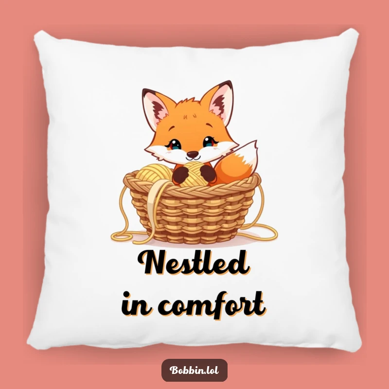 Funny Curious Fox Pillow, Cozy Knitting Decor, Perfect Funny Gift for Yarn Lovers