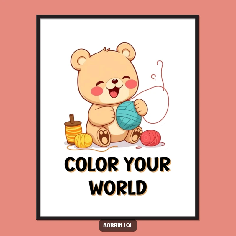 Funny Bear Sewing Digital Art: Printable Wall Art for a Crafty Touch
