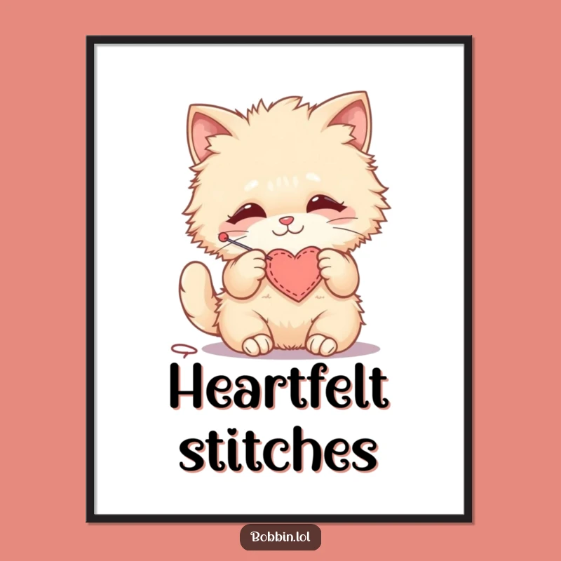 Funny Cat Stitching Heart Digital Print: Instant Sweetness for Your Walls