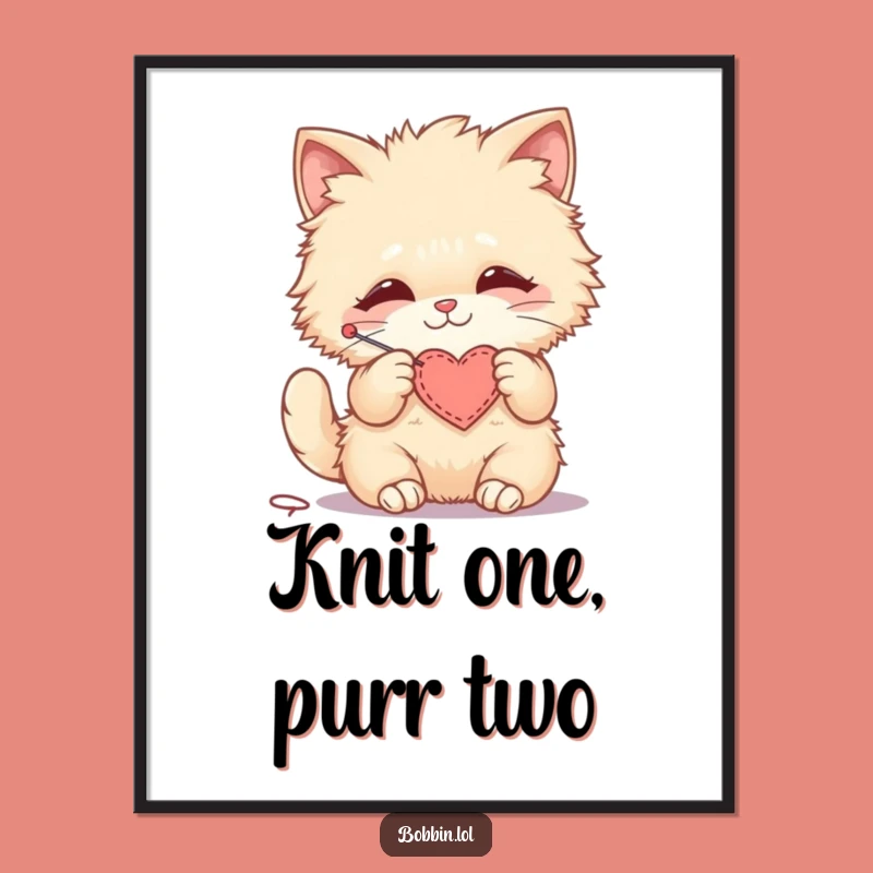 Funny Cat Stitching Heart Poster: Adorable Craft Art for Your Space