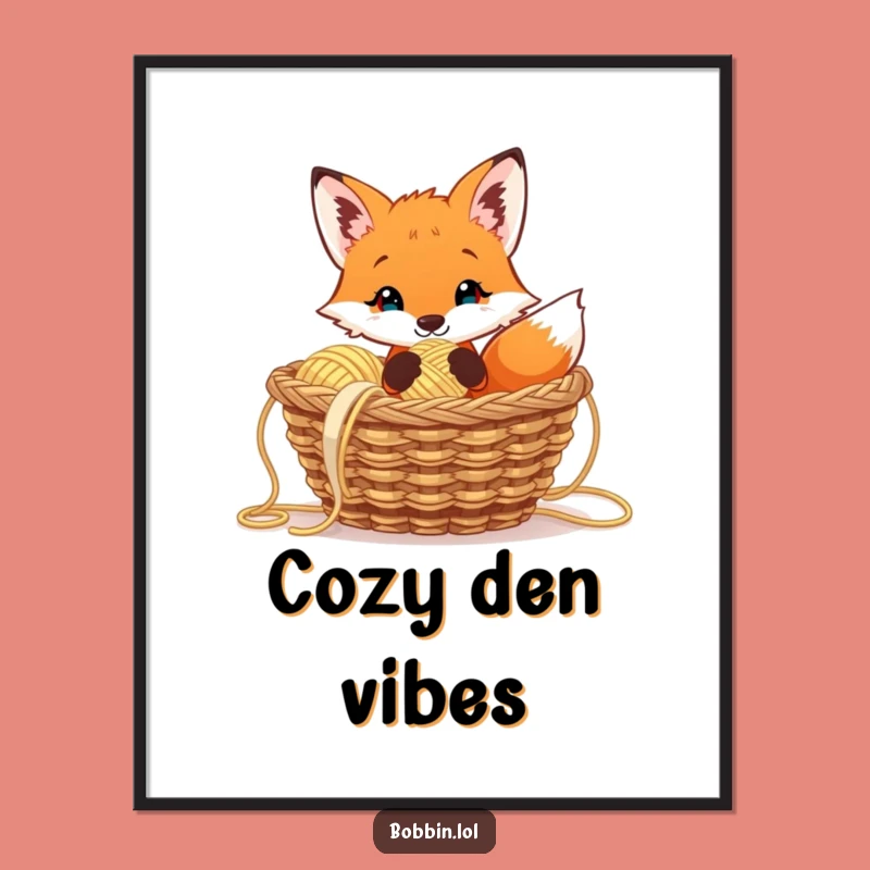 Funny Curious Fox Yarn Poster, Whimsical Wall Art, Hilarious Knitting Decor