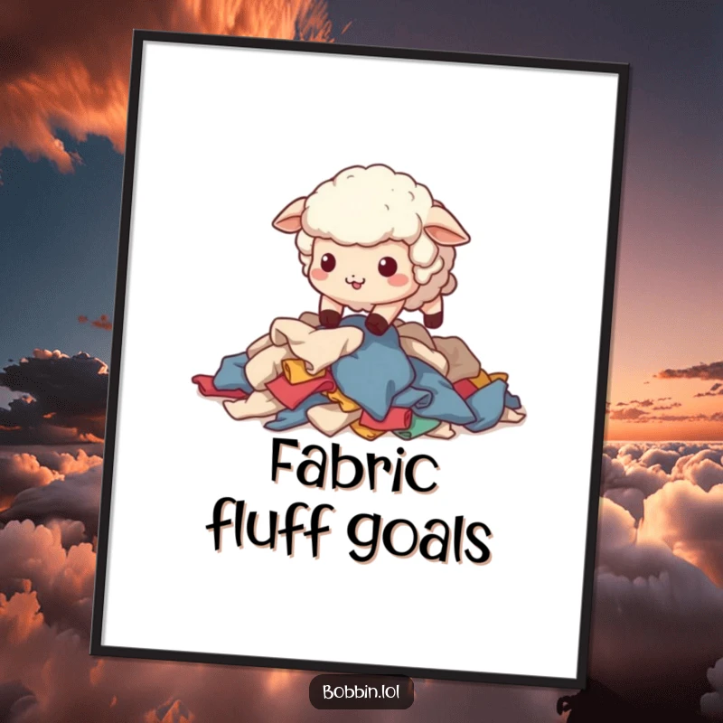 Funny Sheep Sewing Poster: A wobbly sheep stumbling over fabric scraps, bringing humor to walls. Great funny gift.