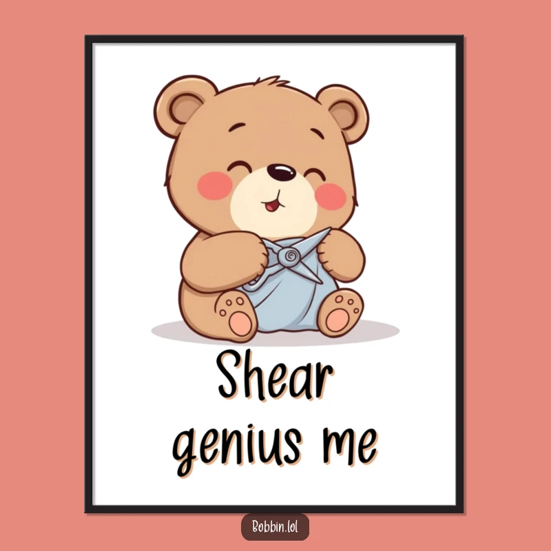 Funny Bear Cutting Fabric Poster - Whimsical Wall Art for Crafters!