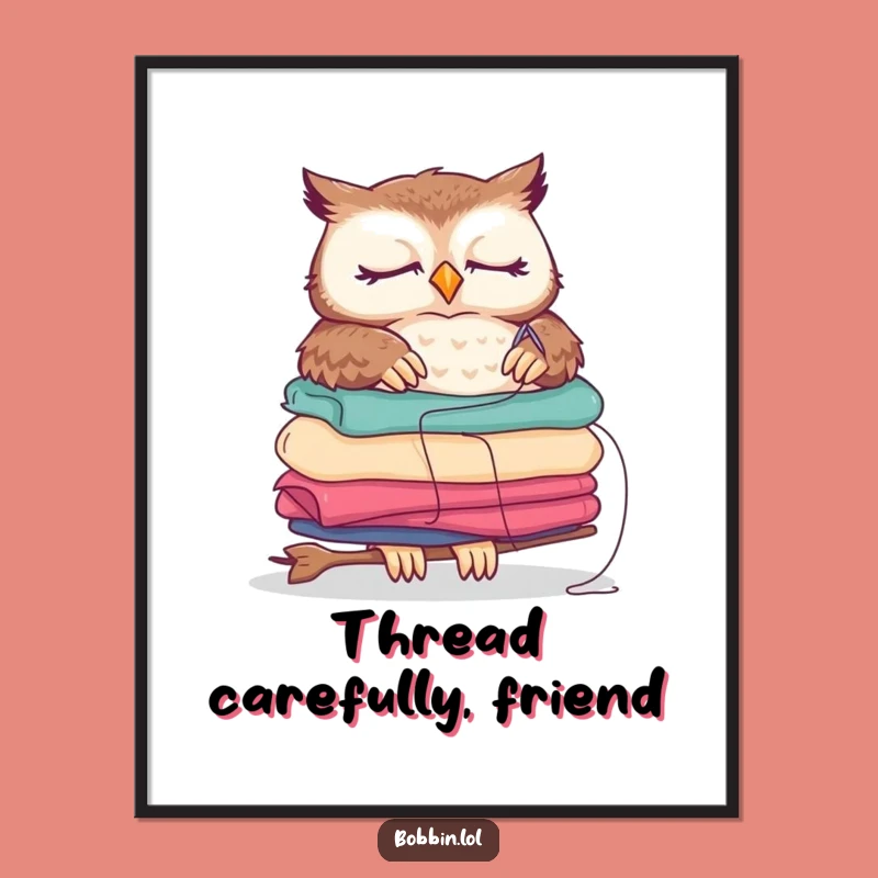 Funny Sleepy Owl Sewing Poster, Whimsical Wall Art, Hilarious Craft Decor