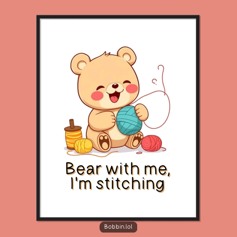 Free Printable Wall Art: Funny Bear Thread Spools Art, Humorous Downloadable Decor