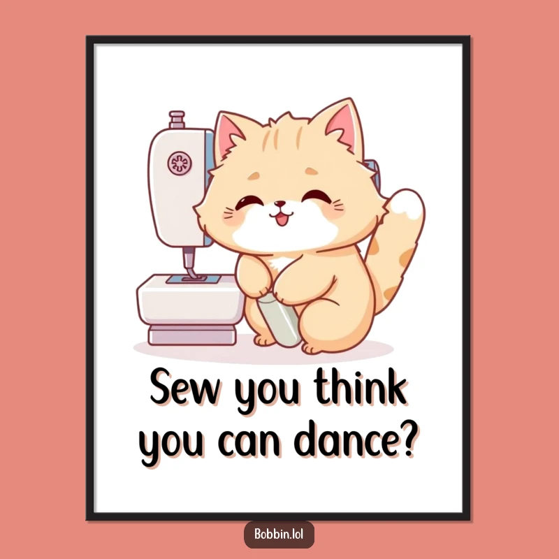 Free Printable Wall Art: Funny Cat Sewing Machine Art, Humorous Downloadable Decor