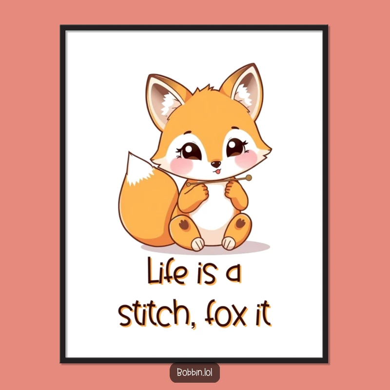 Free Printable Wall Art: Funny Fox Threading Needle, Quirky DIY Downloadable Decor