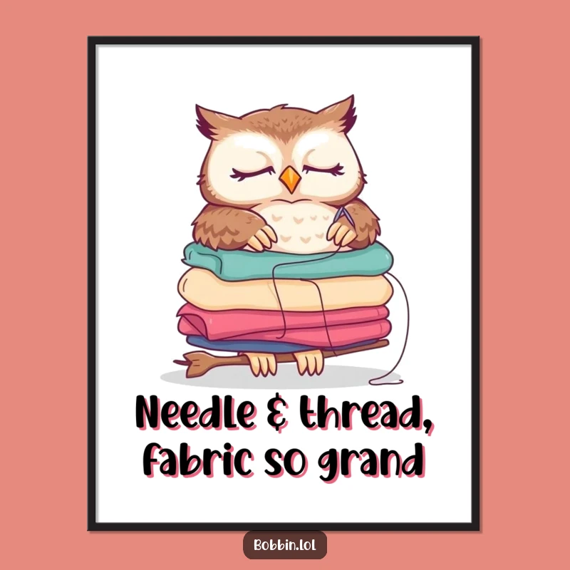 Funny Free Printable Wall Art: Sleepy Owl Sewing Humor Decorative Downloadable Gift!