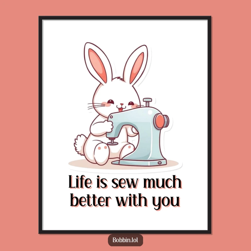 Free Printable Wall Art: Funny Bunny Sewing Machine, Quirky DIY Downloadable Decor