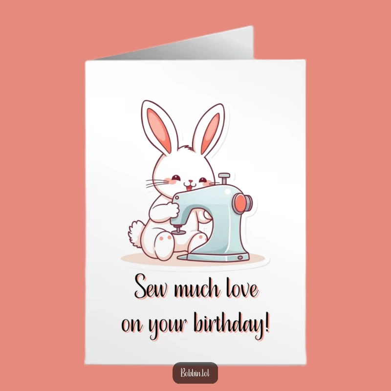 Free Printable Birthday Card: Funny Bunny Sewing Machine, Cheerful DIY Downloadable Gift