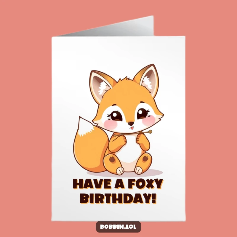 Free Printable Birthday Card: Funny Fox Threading Needle, Playful DIY Downloadable Gift