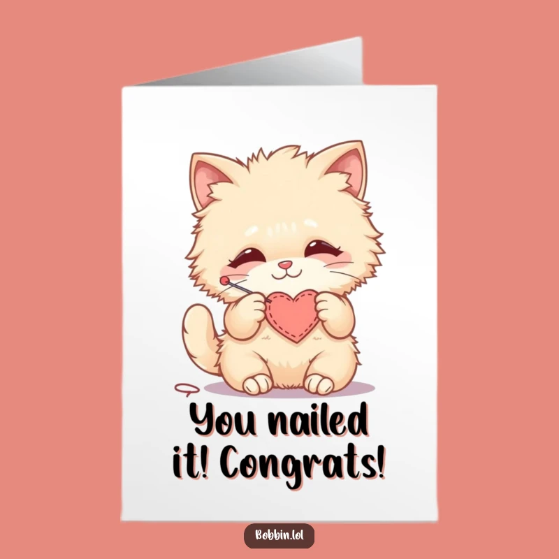 Free Printable Cat Congrats Card: Funny Stitching Joy DIY Downloadable Celebration