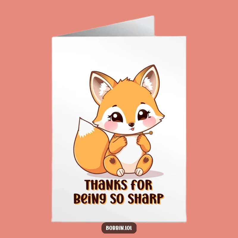 Free Printable Thank You Card: Fox Threading Needle, Grateful DIY Downloadable
