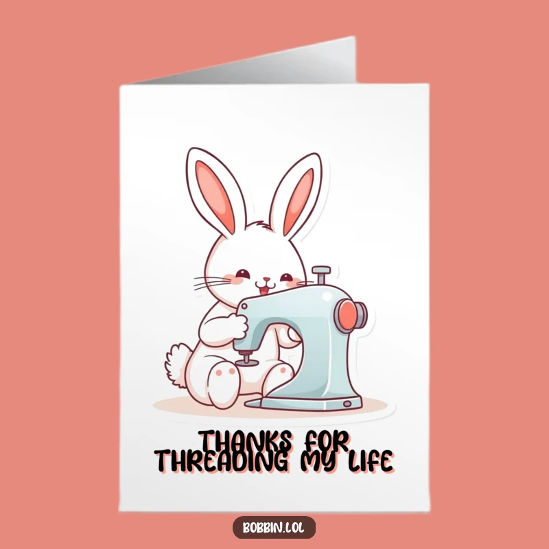 Free Printable Thank You Card: Bunny Sewing, Express Gratitude with Funny DIY Download