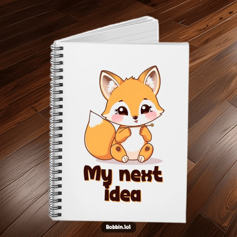 Funny fox intently threading a needle, cover of a notebook for planning sewing projects and ideas.