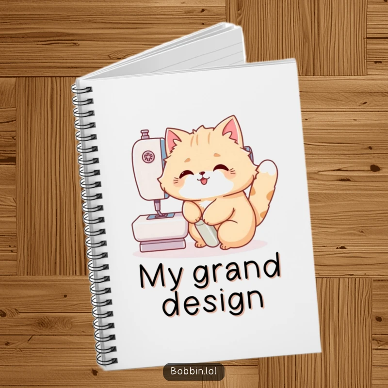 Funny Cat Notebook: A fluffy cat actively pressing a sewing machine foot pedal, perfect for notes. Hilarious funny gift.