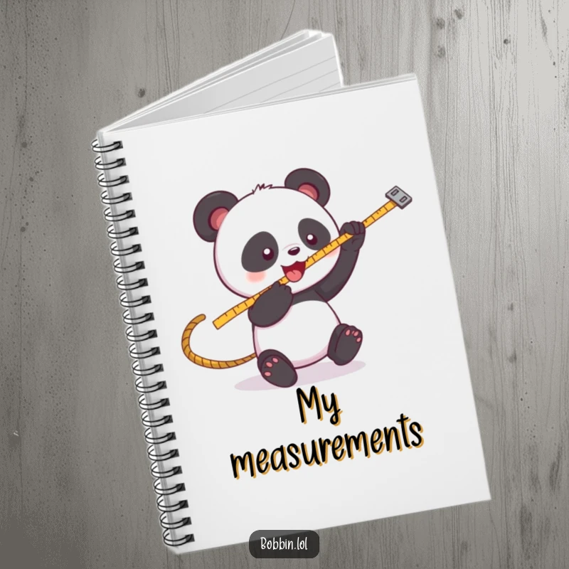 Funny Panda Sewing Notebook: A playful panda batting at a swinging measuring tape, ideal for notes. Hilarious funny gift.