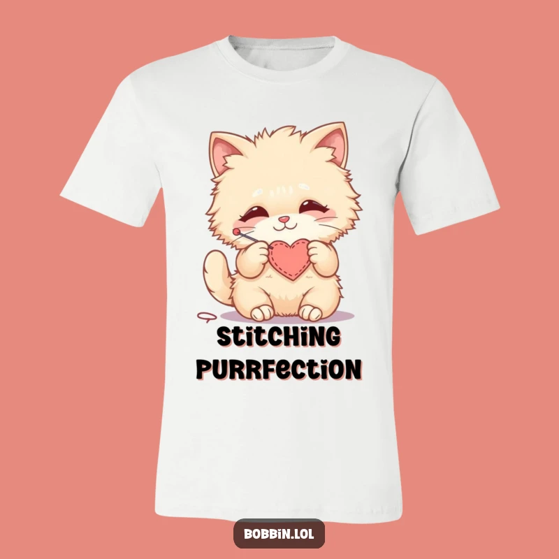 Funny Cat Sewing T-Shirt: Adorable Heart Stitching Design for Crafters