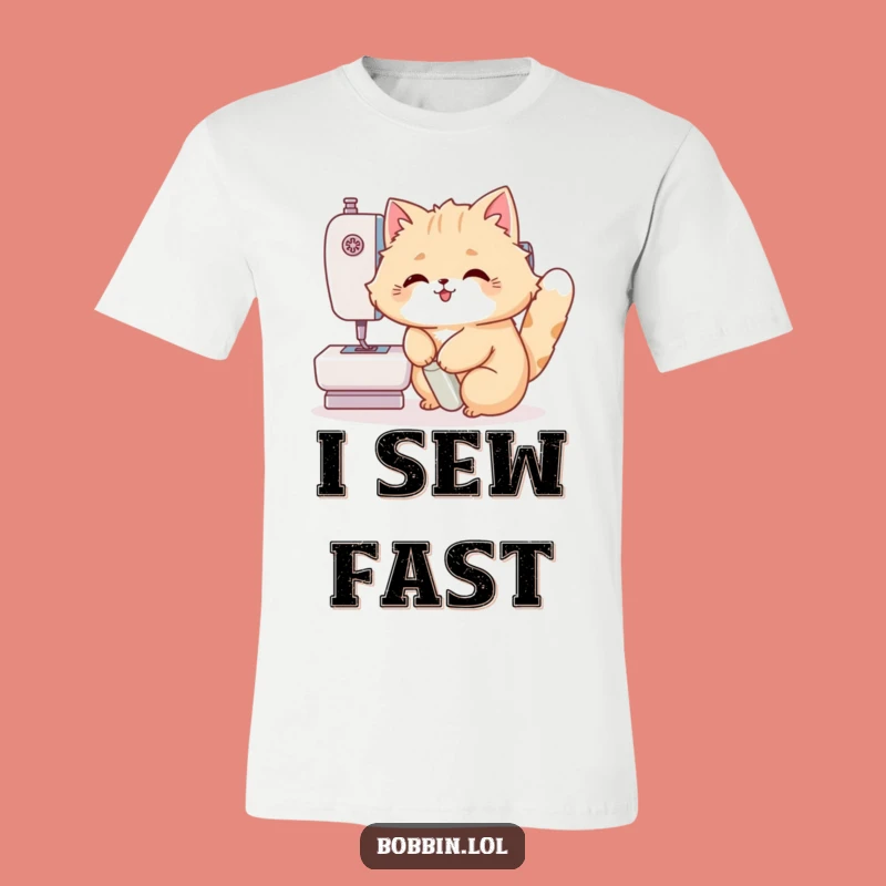 Funny Cat Sewing T-Shirt: Hilarious Cat Pushing Pedal Tee for Crafting Enthusiasts