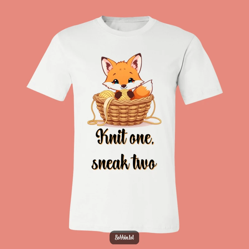Funny Curious Fox T-Shirt, Hilarious Knitting Graphic Tee for Yarn Lovers